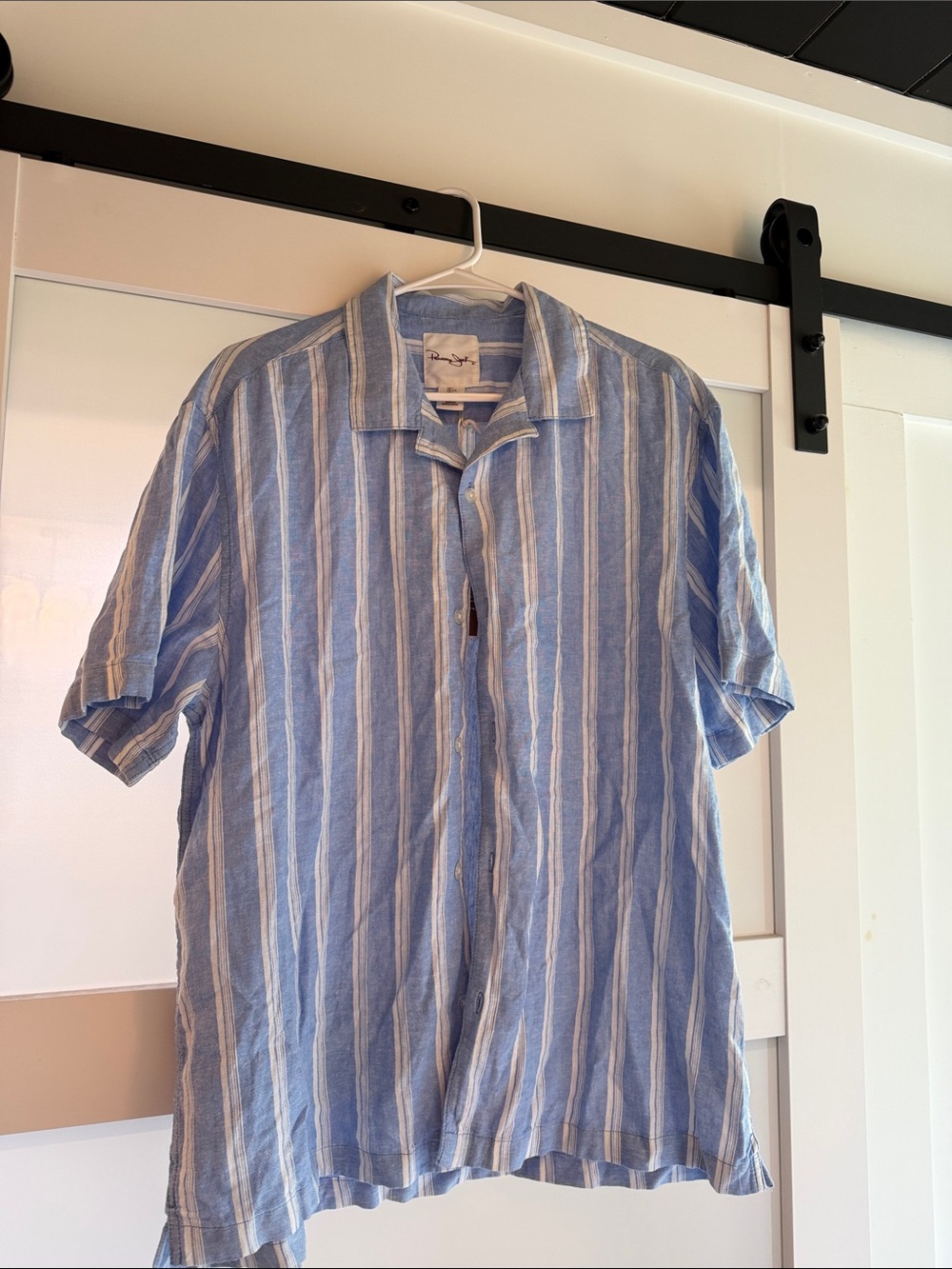Panama Jack Light Blue and White Vertical Stripe Short-Sleeve Button-Down Shirt